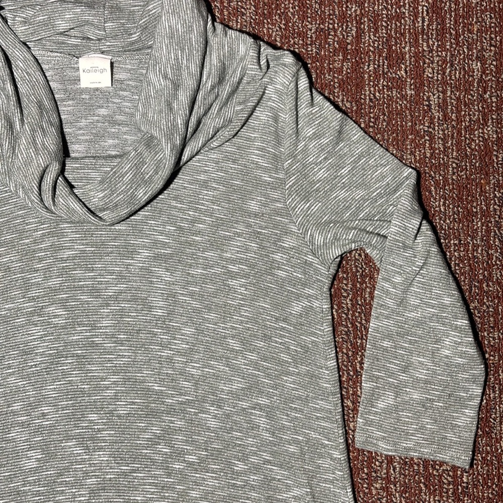 Kaileigh Light Green Gray Cowl Neck relaxed fit tunic loose fit 3/4 sleeve top - Picture 6 of 12